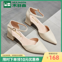 Wood Linson Sandals Women 2022 New Outwear Fairy Wind with Baotou Womens Shoe Pointed Coarse Heel Temperament Single Shoes