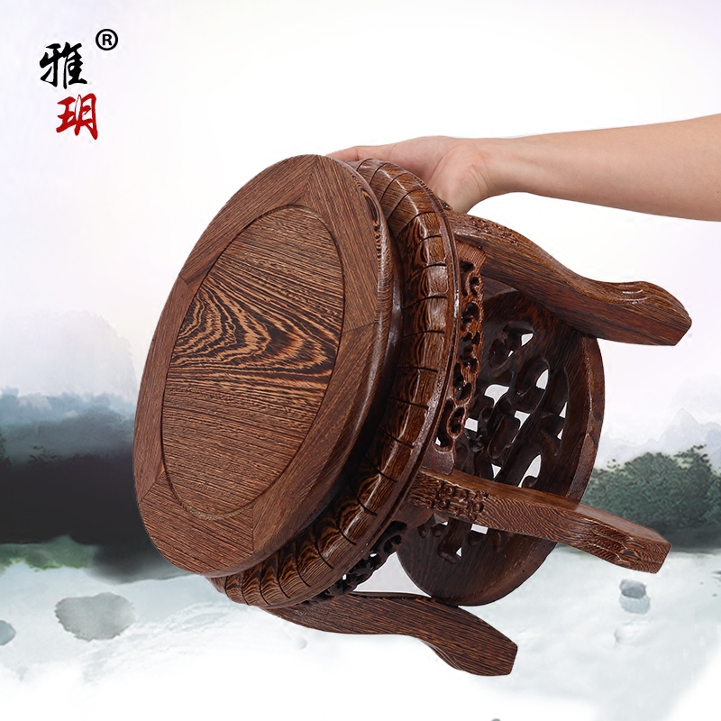 Stone base solid wood ornaments bonsai vase pot incense stove Buddha fish tank circular mahogany crafts