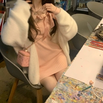 Your spicy halo lala fragrant milk cake autumn and winter clothing thick navy collar pure yu white knitted cardigan