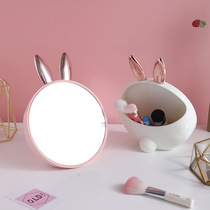 Desktop round makeup mirror creative girl heart rabbit office desktop small with cosmetics storage box small mirror