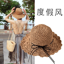 Straw hat Women summer hipster big along the hat foldable beach hat seaside holiday sun hat sun sun hat