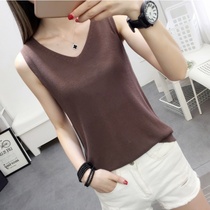 Ice silk vest female summer wear vneck short loose size thin base shirt knitted sling with sleeveless T-shirt