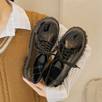 Liu Wen Tongtong Thick Bottom Pine Cake Shoes Lefu Shoes Woman 2022 New Inren Wind Single Shoe Black jk Little Leather Shoes Autumn