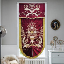 European wine red embroidered Roman curtain Villa porch decoration curtain light luxury French floating curtain lifting lift