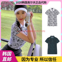 South Korea PEARLY GATES golf short sleeved women 21 summer lapel full body number letter sports T-shirt