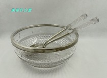 Western Antique Silverware] London England 1911 925 sterling silver cut crystal bowl and split spoon