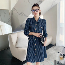 Denim jacquard long-sleeved dress 2022 pre-fall small fragrance premium pink waist-cinching single-breasted shirt skirt