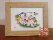 Yangliuqing wooden board New Year painting Fushou three more old small frame setting table pure hand-painted Spring Festival gift items