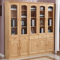 Pine solid wood bookcase Two three five door combination bookcase Simple multi-layer shelf Glass door data file cabinet