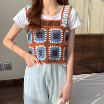 2022 Summer New Retro National Wind Knit Hook Flower Hollowed-out Harness Loose Waistcoat 100 Hitch Vest Woman