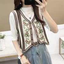 Retro hollowed-out flowers embroidered knit waistcoat Machia womens short sweatshirt jacket outside wearing loose and thin spring outings
