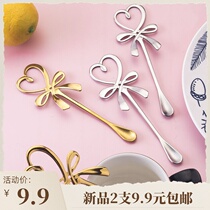 Cute spoon hipster dessert spoon stainless steel mixing spoon Korean Cup hanging spoon girl heart bow spoon