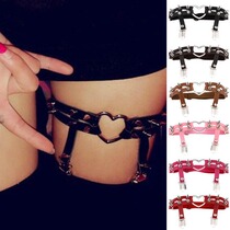 European and American elements punk street dance nightclub sexy love heart-shaped leather rivets double-row garter with thigh ring suspenders