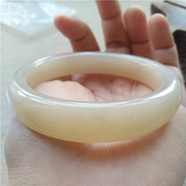 Hetian jade lotus root powder bracelet Qinghai mutton White Jade tire bracelet round strip to send Certificate girl Mountain jade good luck