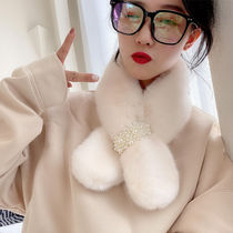 Scarf female autumn winter thickening Han Edition Bar and Ottery Hare Hair Hair Hair Cross Students around neck-shaped girl heart-imitating hair collar