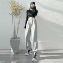 Korean gray sports pants womens loose tie pants spring and autumn ins tide 2021 new summer thin casual pants