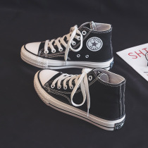 Autumn and winter white high-top canvas shoes womens shoes 2021 new spring and autumn plus velvet padded sports quilt shoes