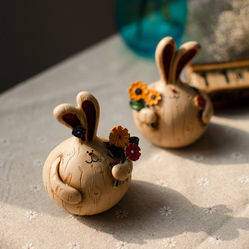 New house home garden decoration resin garlic rabbit chubby rabbit doll decoration couple long eared rabbit decoration