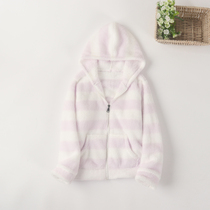 Foreign trade Lady plush coral velvet hooded long sleeve home clothing single top pajamas thick warm autumn and winter