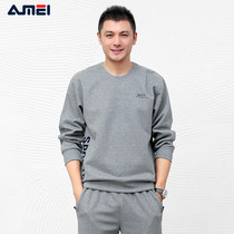 Rumi Round Collar Sportswear Mens Fall Middle Aged Sports Suit Long Sleeve Head Loose Long Pants Two Pieces 1901