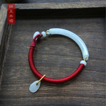 New personality literary retro very fine jade hand card Jade curved strip fine jade strip anklet hand woven rope bracelet anklet