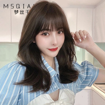 Korean lazy curly hair wig Female long hair collarbone really natural fluffy full head cover Real hair wig set