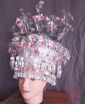 Minority clothing silver jewelry Miao headwear silver hat phoenix crown new colored beads small fish hanging hat Big Bird