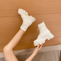 Fashion style Ten Thousand Years of Joker thick-bottomed White Martin boots female English autumn and winter short boots increased Velvet