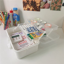 Korea ins Wind desktop plastic storage box student dormitory hand tent tape stationery large capacity multi-layer storage box