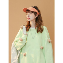 Spring and autumn thin cotton clothes women loose 2021 New Korean design sense long sleeve T-shirt Joker bear coat