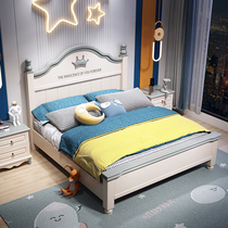 Solid wood childrens bed Boy single bed 1 5 meters child storage 1 2 beds Teen light luxury cartoon 1 35 meters bed