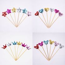Cake decoration PU material cake plug-in card glitter lollipop love five-pointed star crown toothpick plug-in card dessert plug-in