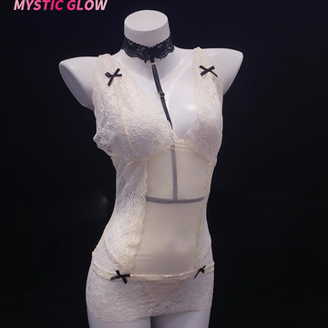 MysticGlow  性感纯欲风蕾丝透视超短裙qqny纯欲风床上火辣内衣女