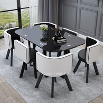 Dining table and chair combination modern simple small apartment multi-functional household tempered glass dining table negotiation table and chair combination