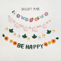 Fresh cute flowers pull together childrens birthday party pull flag scene arrange background wall prop decoration