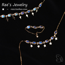 Ree original Moonlight star event natural Moonstone 18K gold cultivation diamond necklace bracelet adjustable ring