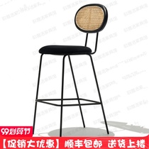 Nordic designer rattan bar chair simple backrest high chair casual cafe retro wine bar chair front bench chair