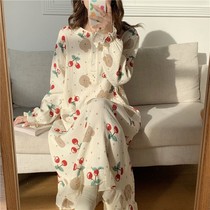 Hipster nydress female student spring and autumn Korean cute ins long sleeve comfortable pajamas can wear loose home clothes