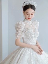 Wedding dress 2022 new bride yarn court is a scrupulous heavy heavy working stars air grand drag the winter wedding dress
