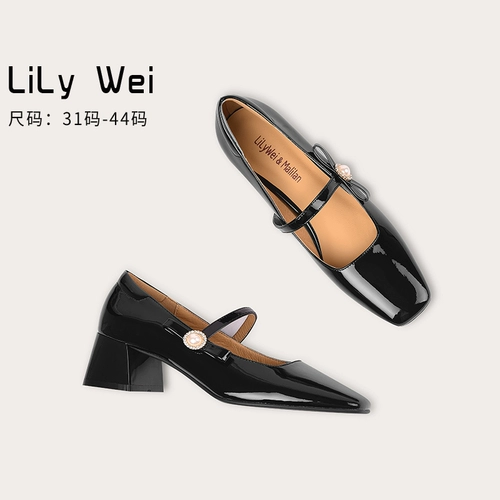 Lily Wei Flat Flat Flat Женская обувь большого размера 41-43 квадратная голова толстая пятка в марихен