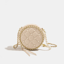 Tide brand fashion Pearl small round bag 2021 New Street trend style stitching soft leather shoulder Womens bag shoulder bag