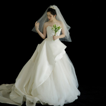 Bandeau satin wedding dress bride 2021 new simple temperament French forest super fairy go out to welcome light veil smearing