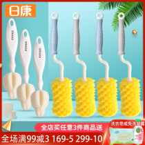 Rikang wide mouth bottle brush baby wash bottle brush sponge nipple brush cleaning brush set 360 degree rotation