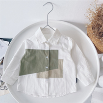 Xiaojies boys shirt spring and autumn 2021 new childrens middle and small childrens boys stitching cotton shirt long-sleeved
