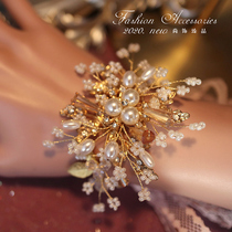 Korean style Mori high-end luxury gold bridesmaid wrist flower Bride wedding ceremony bracelet flower childrens dance Christmas
