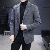 Plaid suit mens trend Korean slim business casual cashmere coat Youth double-sided woolen suit jacket tide