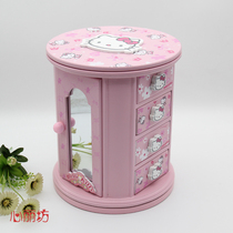 Childrens dressing box Princess kitty wooden little girl hair accessories storage drawer cute baby jewelry box rotating