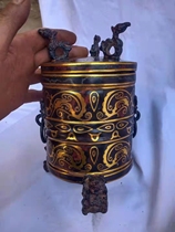 Antique Bronze Ware Garden Barn Ancient Sheng Wine Ware White Gold Inscription Black Green Rust Pendulum Pieces Antique Collection