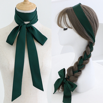 Pure dark green super long silk scarf women's hair belt ribbon ribbon neck decorative tie ribbon belt