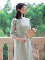 Zhang Xiaomu National style Chinese literature and art elegant Cheongsam modified version of the dress daily retro long cotton and hemp Cheongsam